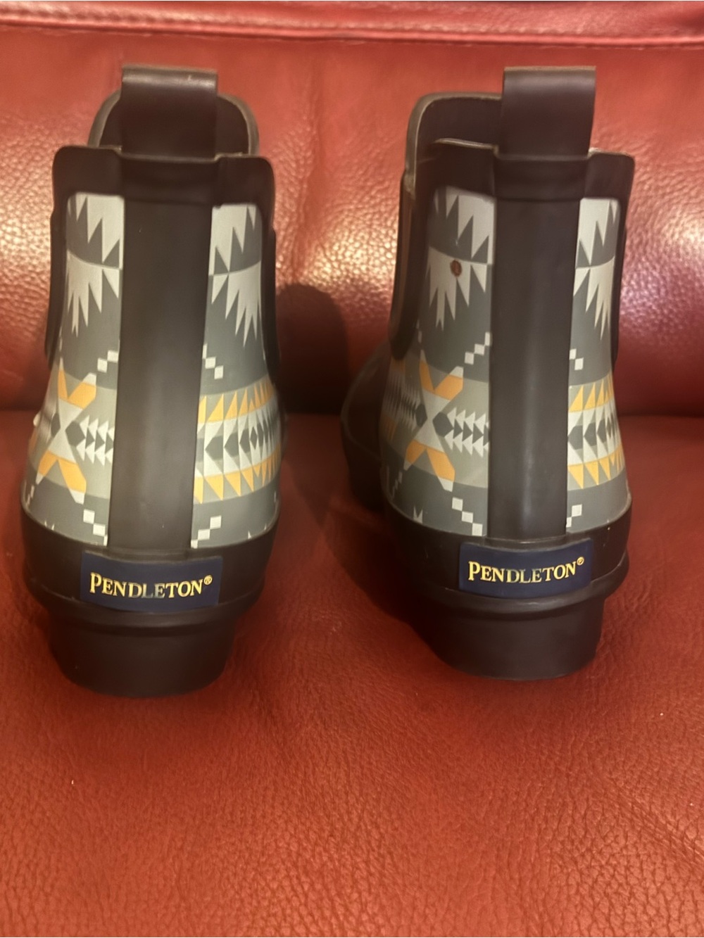 Pendleton Gray and Yellow Geometric Ankle Rain Boots